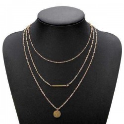 Metal Sequin Stick Multilayer Necklace Gold Plated Chain