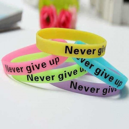 Multicolor Luminous Never Give Up Silicone Bracelet Wristband Unisex