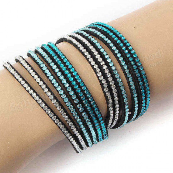 Multilayer Rhinestone Leather Wrap Bracelet Bangle For Women