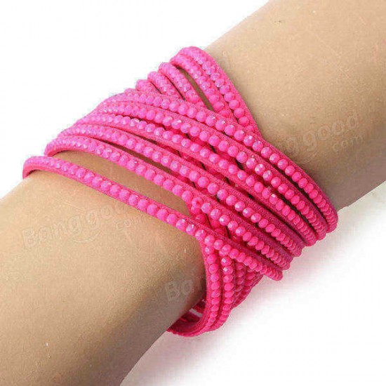 Multilayer Rhinestone Leather Wrap Bracelet Bangle For Women