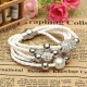 Multilayer Rhinestone Pearl Beads Bangle Braided Leather Bracelet