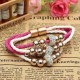 Multilayer Rhinestone Pearl Beads Bangle Braided Leather Bracelet