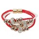 Multilayer Rhinestone Pearl Beads Bangle Braided Leather Bracelet