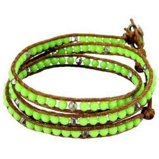 Multilayer Turquoise Stone Bead Leather Cord Wrap Braided Bracelet