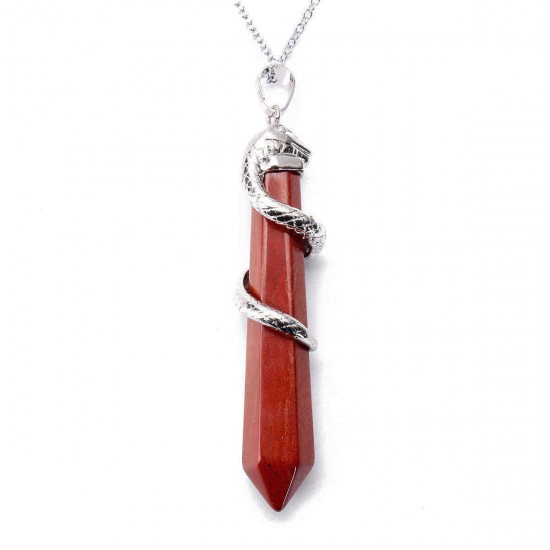 Natural Hexagonal Prism Gemstone Snake Pendant Necklace Jewelry