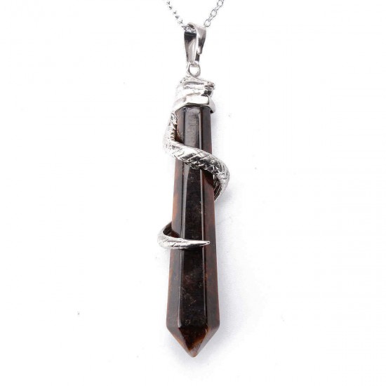 Natural Hexagonal Prism Gemstone Snake Pendant Necklace Jewelry