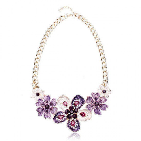 Oil Drip Crystal Flower Statement Choker Necklace For Women