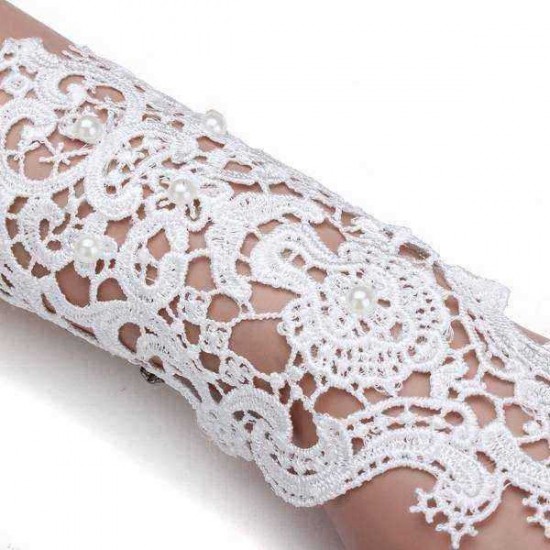 Pearl Lace Flower Wedding Bridal Gloves Ring Bracelet For Women