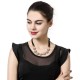 Pearl Rhinestone Flower Pendant Black Lace Long Necklace Elegant for Women Clothing Accessories