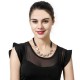 Pearl Rhinestone Flower Pendant Black Lace Long Necklace Elegant for Women Clothing Accessories