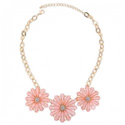 Pink Crystal Flower Pendant Necklace For Women