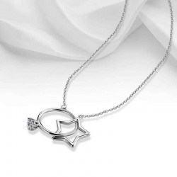 Platinum Plated Sweet Wedding Ring and Five-pointed Star Interlinked Pendant Necklace for Women