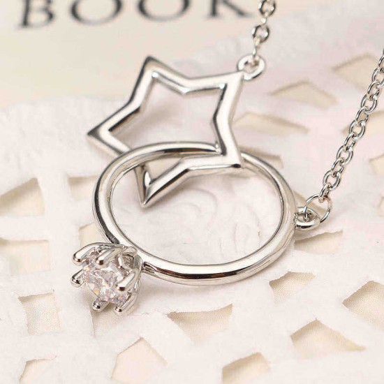 Platinum Plated Sweet Wedding Ring and Five-pointed Star Interlinked Pendant Necklace for Women