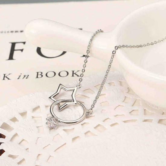 Platinum Plated Sweet Wedding Ring and Five-pointed Star Interlinked Pendant Necklace for Women