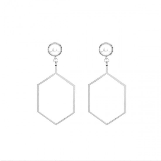 Polygonal Geometry Hollow Artificial Pearl Women Earrings