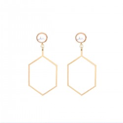 Polygonal Geometry Hollow Artificial Pearl Women Earrings