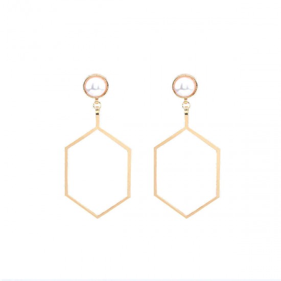 Polygonal Geometry Hollow Artificial Pearl Women Earrings