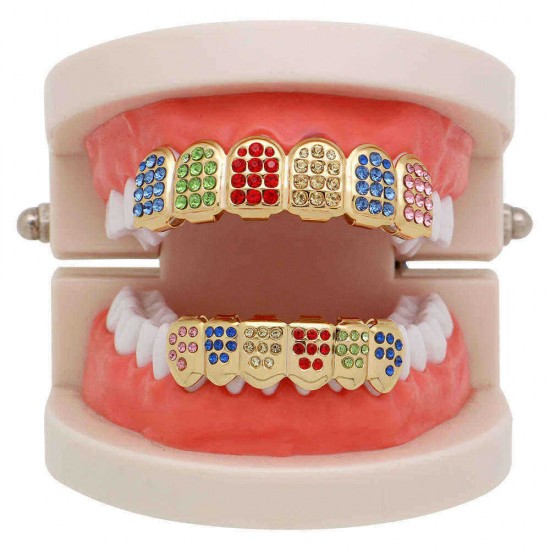 Punk Geometric Colorful Rhinestone Braces Clown Grillz Diamond Gold Braces Teeth Jewelry