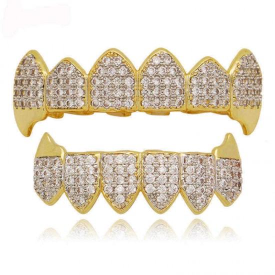 Punk Geometric Metal Rhinestone Decorative Braces Hip Hop Diamond Gold Braces Teeth Jewelry