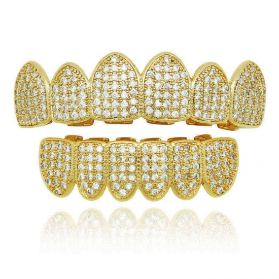 Punk Geometric Rhinestone Braces Cross Diamond Mosaic Denture Teeth Jewelry