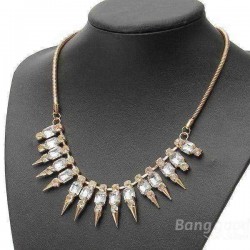 Punk Gold Rhinestone Metal Spike Rivets Snake Chain Necklace For Women