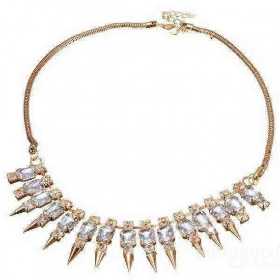 Punk Gold Rhinestone Metal Spike Rivets Snake Chain Necklace For Women