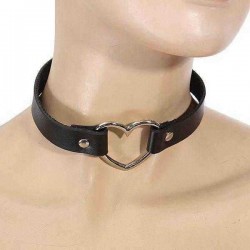 Punk Heart Button Leather Choker Collar Necklace Handmade Jewelry for Women