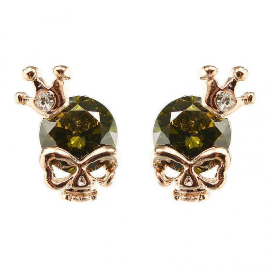 Punk Skull Crown Ear Stud Exquisite Zinc Alloy Rhinestones Earrings for Women