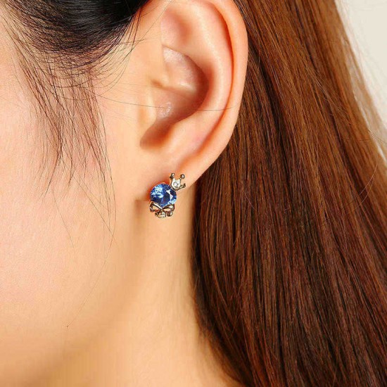 Punk Skull Crown Ear Stud Exquisite Zinc Alloy Rhinestones Earrings for Women