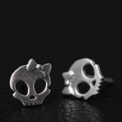 Punk Skull Skeleton Golden Bowknot Ear Stud Vintage Silver Earring Gift for Girl Women