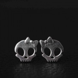 Punk Skull Skeleton Golden Bowknot Ear Stud Vintage Silver Earring Gift for Girl Women