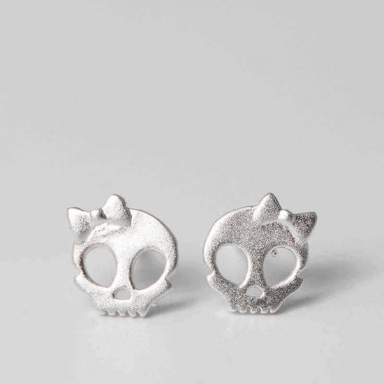 Punk Skull Skeleton Golden Bowknot Ear Stud Vintage Silver Earring Gift for Girl Women