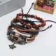 Punk Vintage Woven Leather Multi-layer Bracelet Handmade Beaded Three-piece Bracelet