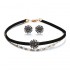 Punk Women Jewelry Set Double Layer Gold Chain Choker Piercing Black Rhinestone Sun Shape Earrings