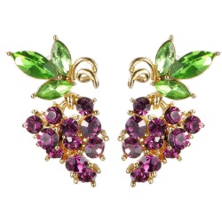 Purple Grape Gemstone Ear Drop Earring 18K Gold Plated Crystal Earring Gift For Women