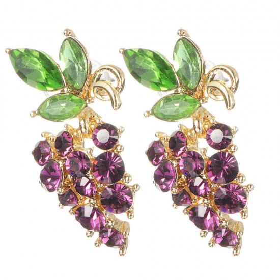 Purple Grape Gemstone Ear Drop Earring 18K Gold Plated Crystal Earring Gift For Women