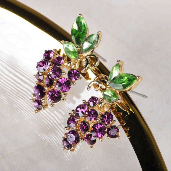 Purple Grape Gemstone Ear Drop Earring 18K Gold Plated Crystal Earring Gift For Women