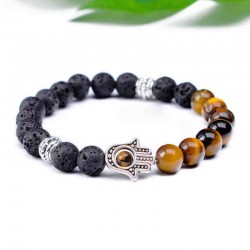 Retro 8mm Volcanic Stone Beaded Bracelet Half Natural Stone Bracelet Alloy Hand Women Bracelet