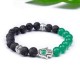 Retro 8mm Volcanic Stone Beaded Bracelet Half Natural Stone Bracelet Alloy Hand Women Bracelet