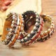 Retro Alloy Leather Hand Woven Bangle Geometry Multicolor Bracelet for Men Women