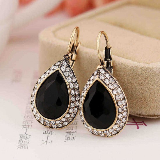 Retro Black Crystal Earring Long Style Rhinestone Ear Drop Earring For Women Jewelry