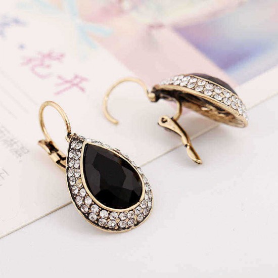 Retro Black Crystal Earring Long Style Rhinestone Ear Drop Earring For Women Jewelry