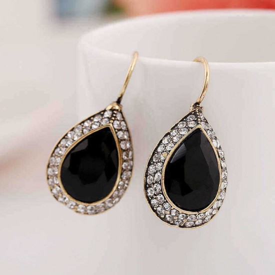 Retro Black Crystal Earring Long Style Rhinestone Ear Drop Earring For Women Jewelry