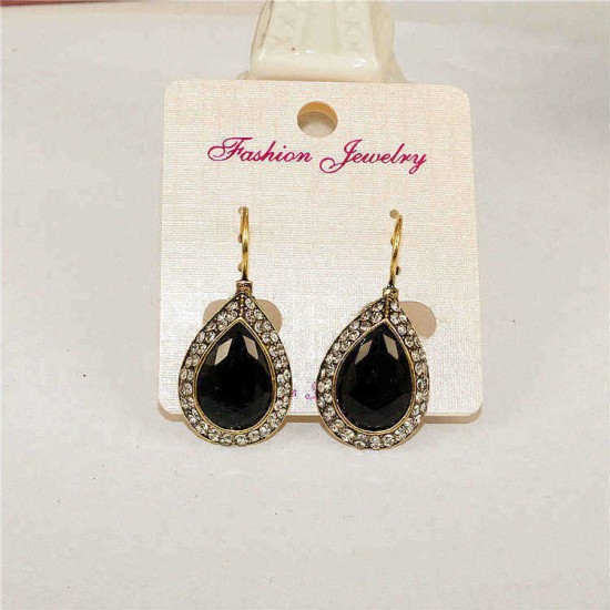 Retro Black Crystal Earring Long Style Rhinestone Ear Drop Earring For Women Jewelry