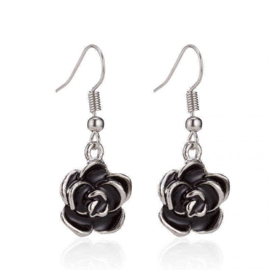 Retro Black Rose Flower Ear Drop Alloy Women  Elegant Accessories Earring