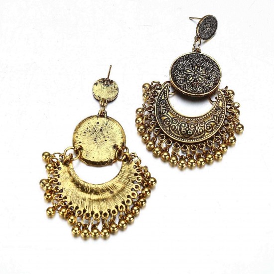 Retro Bronze Tassels Earring Flower Totem Ear Drop For Women