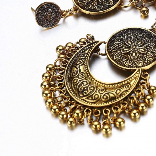 Retro Bronze Tassels Earring Flower Totem Ear Drop For Women