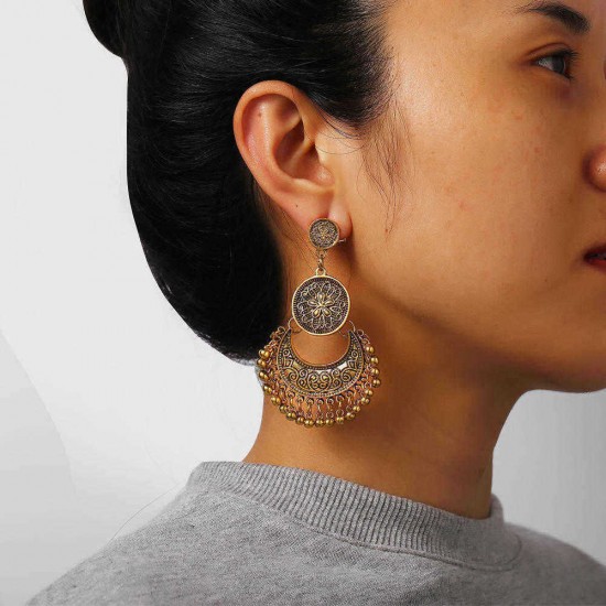 Retro Bronze Tassels Earring Flower Totem Ear Drop For Women