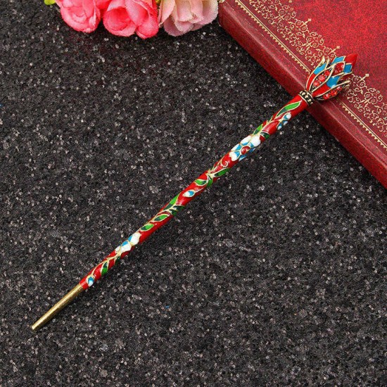 Retro Cloisonne Hairpin Elegant Chinese Style Lotus Flower Hair Accessories Best Gift for Women