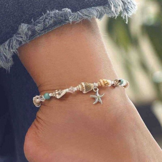 Retro Conch Beaded Yoga Anklet Alloy Sea Star Footwear For Women Handmade Anklet